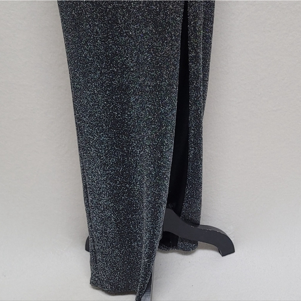 90s Vintage Mind Code Black Metallic Knit V-neck Thigh High Slit Maxi Dress L - Picture 4 of 11
